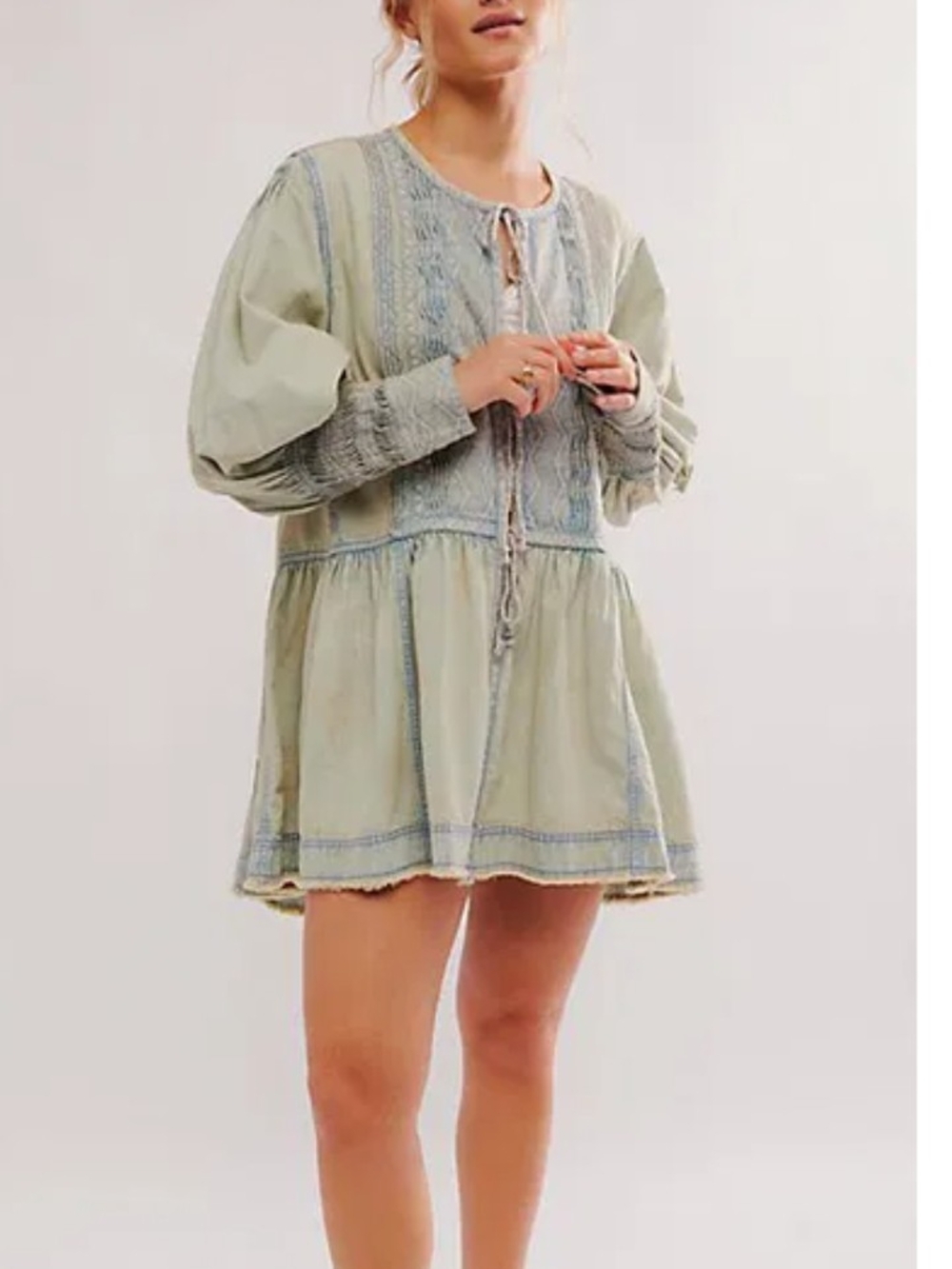 Free People Light Sage Green Boho Tunic Dress